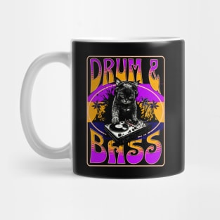 DRUM AND BASS  - Psychedelic Cat DJ (orange/purple) Mug